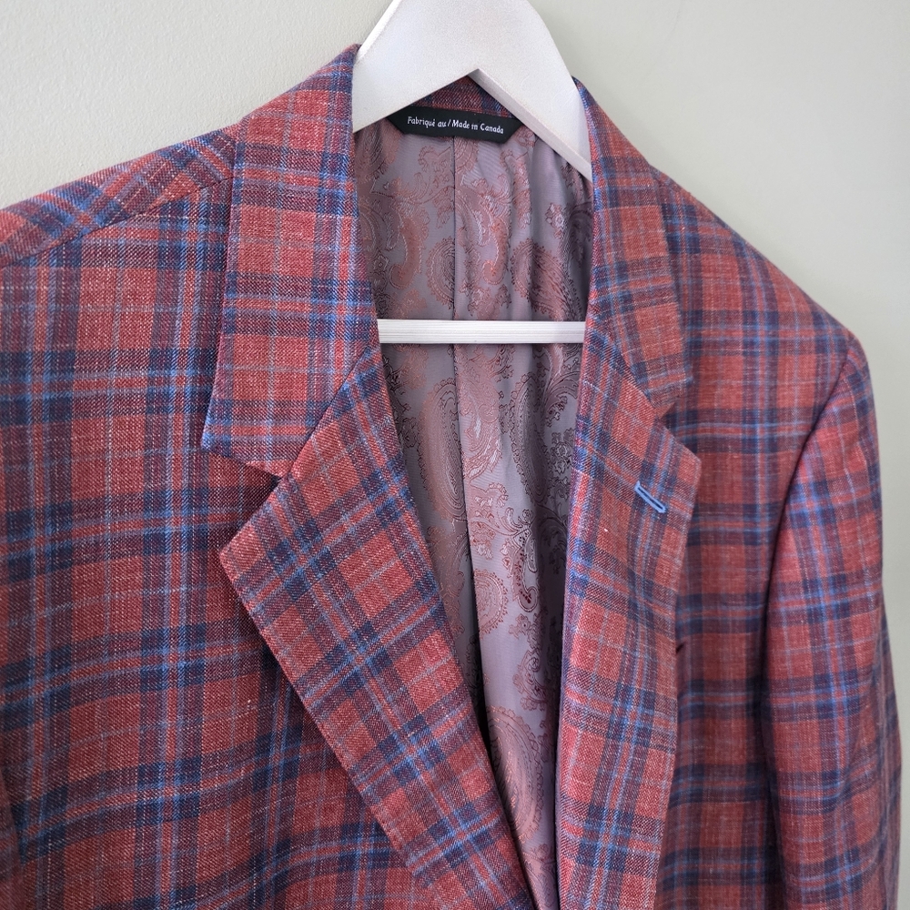 Coppley Loro Piana 50R Modern Contemporary Luxury Preppy Red Windowpane Blazer - Picture 9 of 16